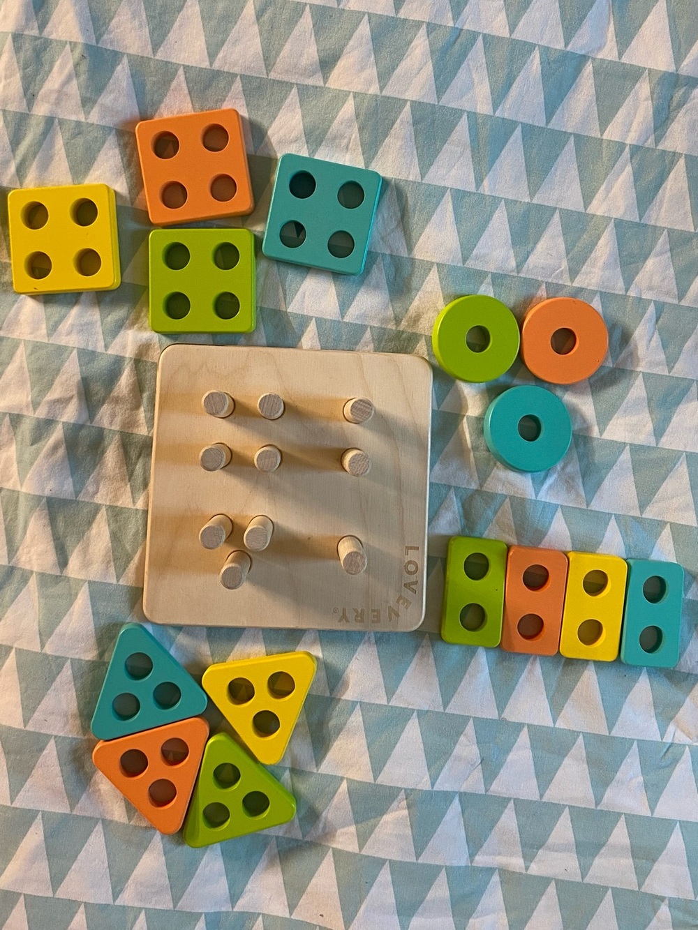 Wooden Peg Sorting and Stacking Toy — Yellow, Orange, Green, Blue